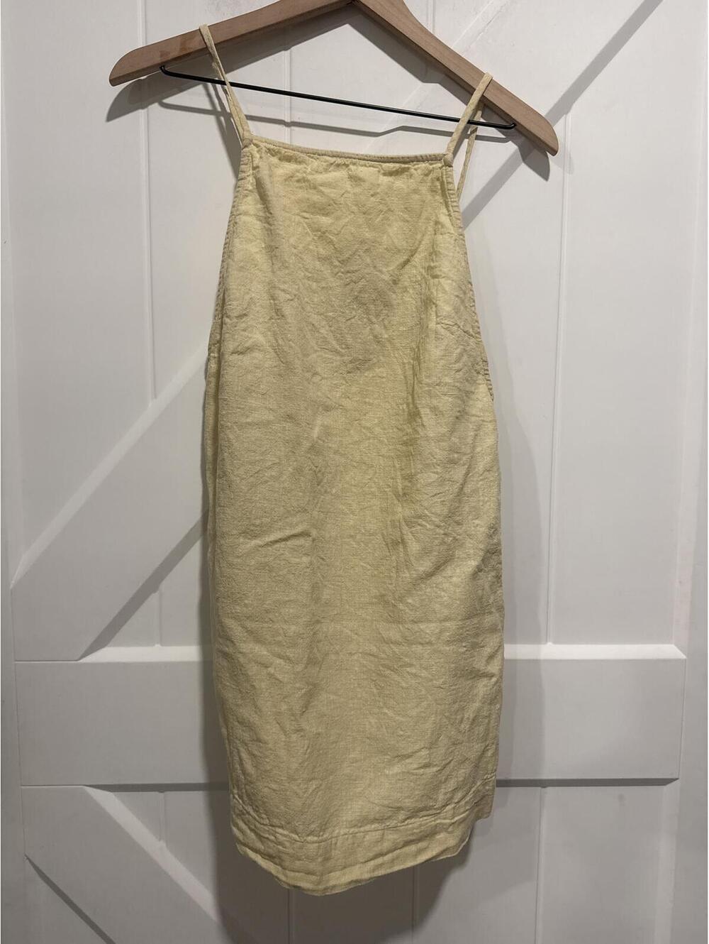 Free People Free-est Beige Linen Blend Spaghetti Strap Dress with Side Buttons